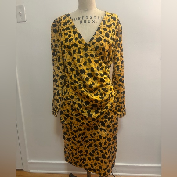 Vintage Dresses & Skirts - Vintage Yellow and Black Pattern Long Sleeve Dress - S